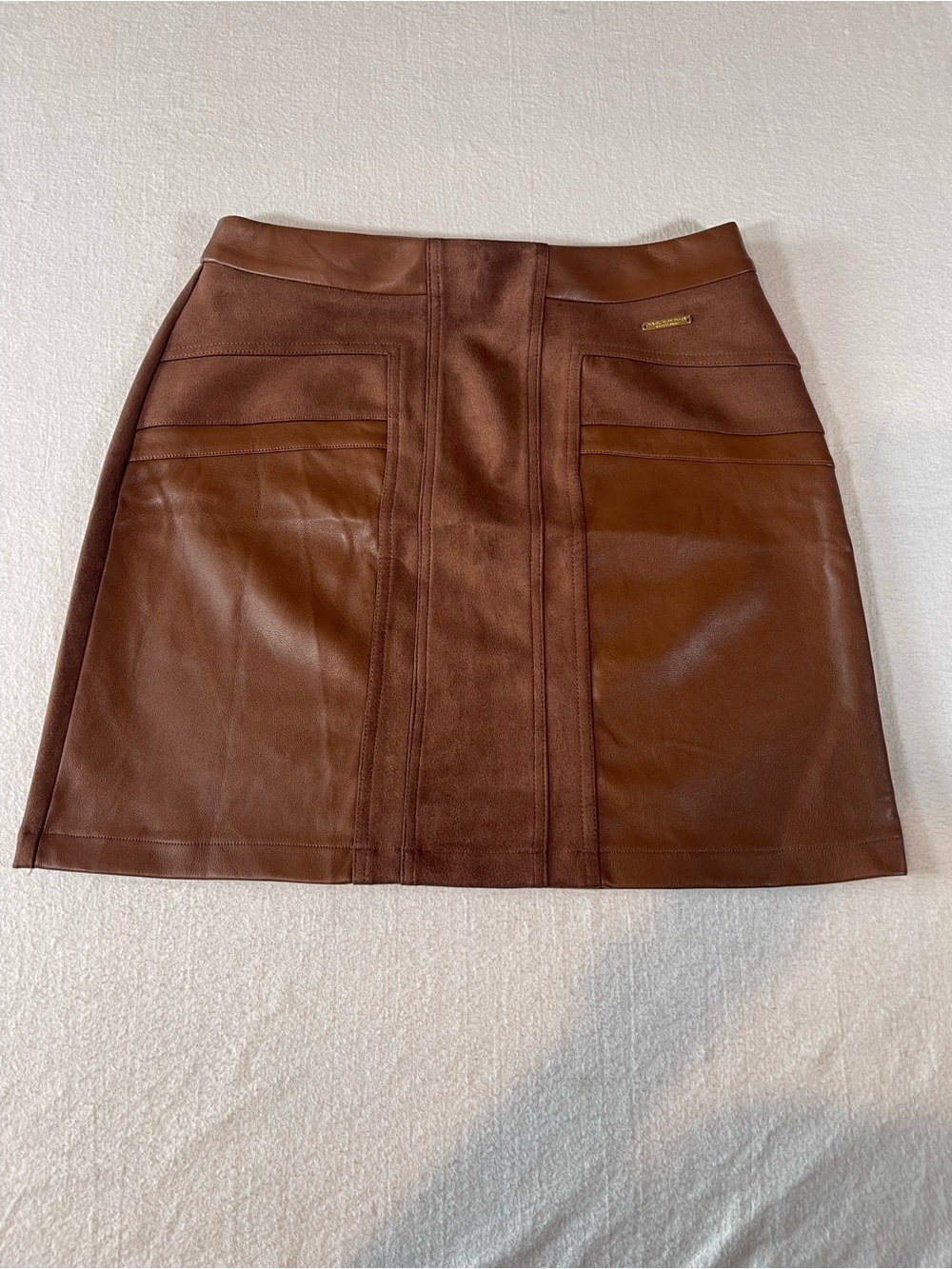 Marc New York Brown Leather Panel Mini Skirt XS